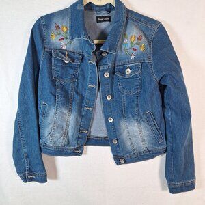 Embroidered Floral Womens Jean Jacket Button Down